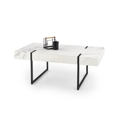 Стол журнальный HALMAR BLANCA белый мрамор/черный, 110/60/43